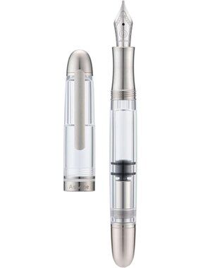 Titanium Fountain Pen Set - Piston Filling, 1.1mm Stub Nib, Clear Acrylic Case